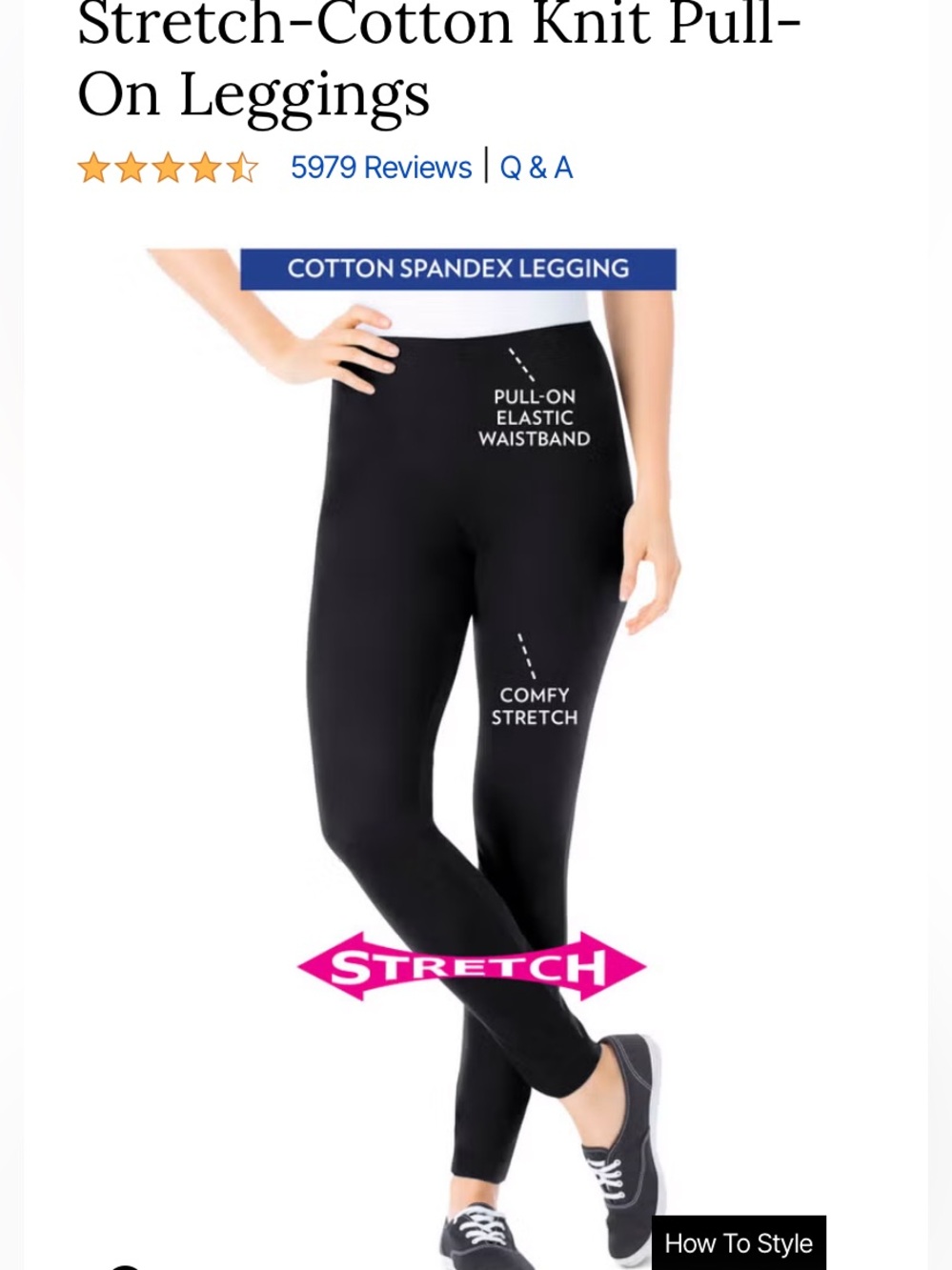 Woman Within Size 4X Black Elastic-Waist Leggings athleisure stretch comfy